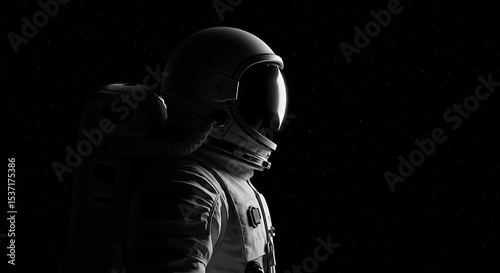 Astronaut Profile in Space, Illuminated Against a Stellar Background