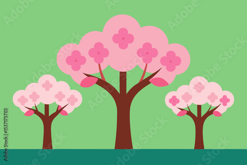 A beautiful vector illustration of a tree with pink blossoms, perfect for spring and summer floral designs, symbolizing nature's beauty and love