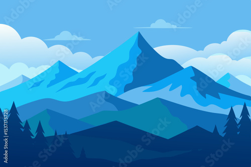 Mountain landscape with a view of peaks, clouds, and morning fog, showcasing nature's high-range beauty