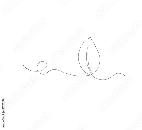 continuous line art sprouting shoots,white background,Plant leaf seed growing soil seedling agriculture concept design,vector illustrator