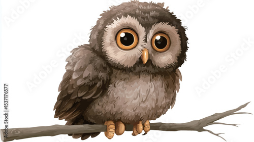 A digital illustration depicting a cartoon owl.  The owl is predominantly brown with lighter brown and beige undertones, giving it a fluffy appearance. Its eyes are large and round with