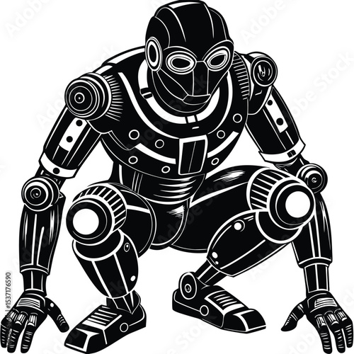 Crouching Robot Illustration Futuristic Mechanical Design
