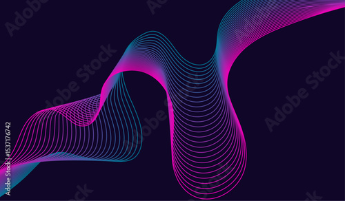 Blue and pink light painting vector illustration, Lights curves and waves against a black background with dynamic lines.