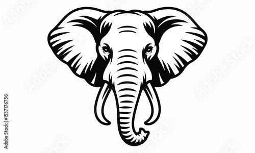 Elephant Head Vector Illustration in Bold Black Line Art Style