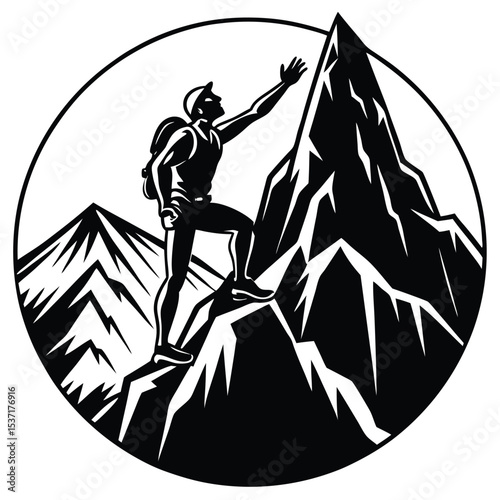 Reaching the Summit A Black and White Mountain Climber Illustration