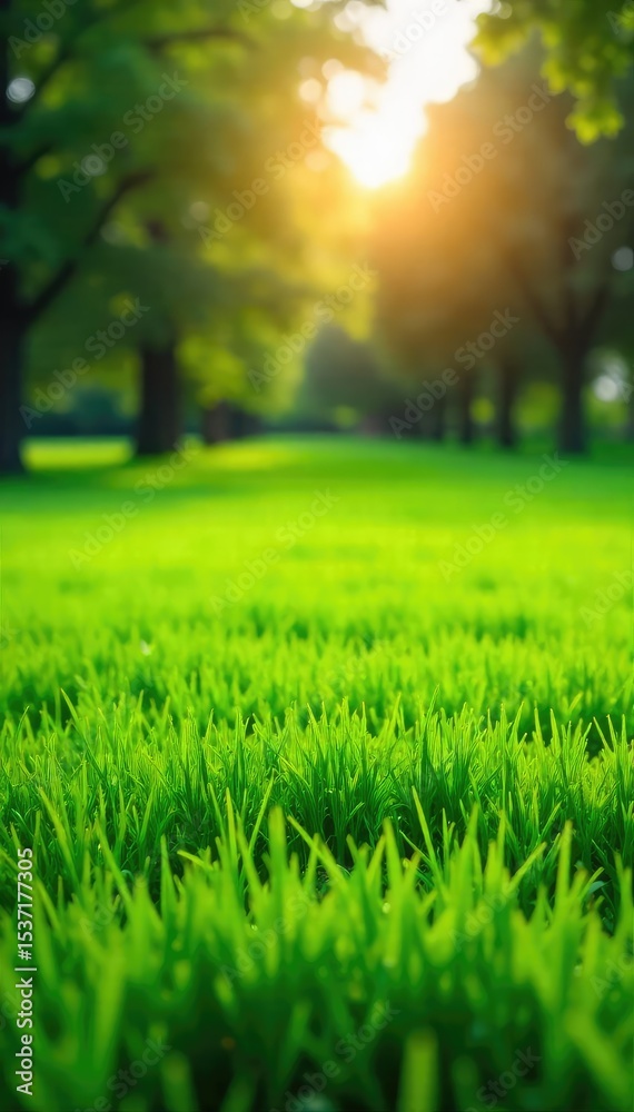 Obraz premium A vibrant green lawn, freshly cut and ready for outdoor enjoyment, basking in the warm afternoon sun Lush grass, perfect for picnics, games, or simply relaxing , horizon, grass