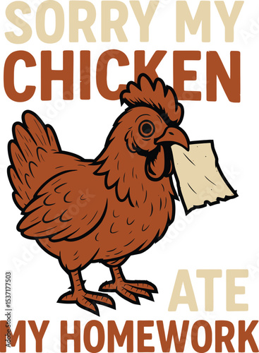 chicken, cartoon, sorry my chicken ate my homework, domestic fowl, humorous, digital art, comic, illustration
