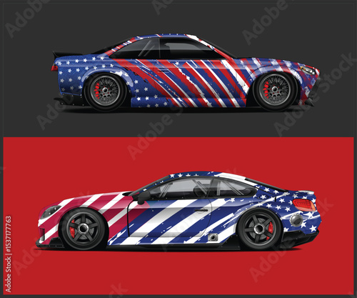 Patriotic American Flag Design on Two Sport Cars
