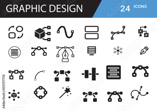Graphic Design Icons: A concise illustration showcasing a diverse collection of graphic design icons, representing key tools and elements used in the creative process.