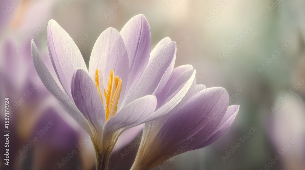 Fototapeta premium Delicate Purple Crocuses in Bloom with Soft Background