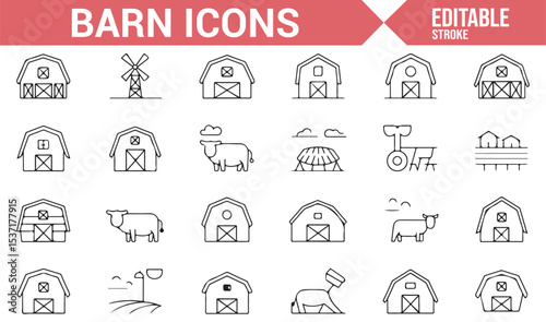 Editable Icons of Barns, Windmills, and Livestock for Farming Designs