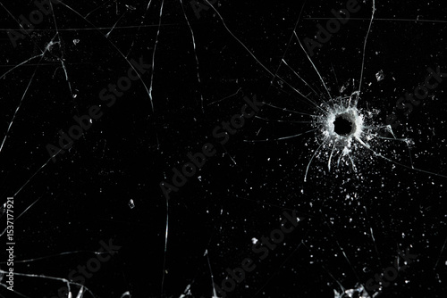 Bullet holes on black glass, overlay design background