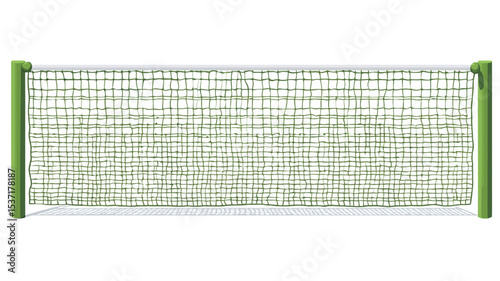 A close-up studio shot of a rectangular green table tennis net against a white background.  The net is made of a fine mesh fabric and is attached to two light green, cylindrical posts. 