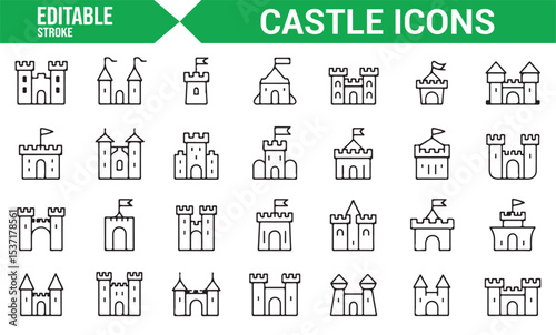 Editable Icons of Historic Castles, Fortresses, and Medieval Towers