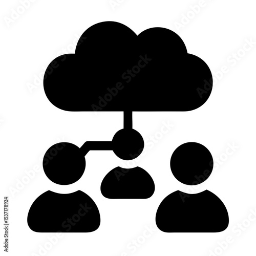 Team Silhouettes Illustrate Digital Collaboration Through a Cloud Icon