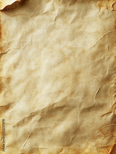 Old paper with manuscript texture. Shabby vintage parchment background. Blank antique page with weathered grunge. Beige and amber shades of aged blank cardbox journal paperboard.