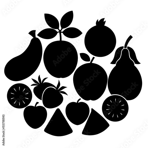 Flat solid silhouette fruit collection