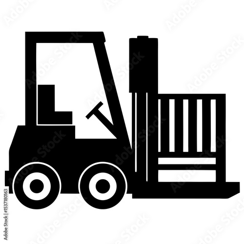Forklift silhouette with lifted pallet
