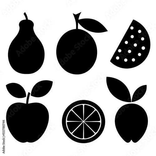 Minimalist fruit icon silhouettes set