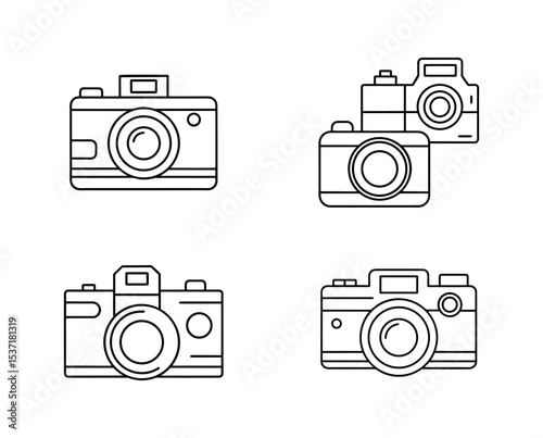 Four camera silhouettes line art design silhouette