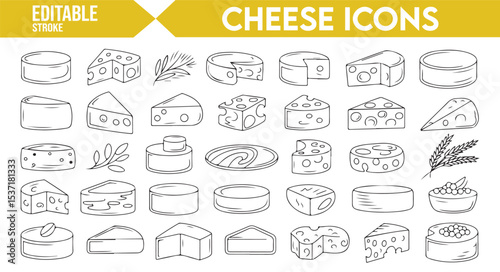 Set of Cheese Wedges, Wheels, and Slices in Editable Vector Style