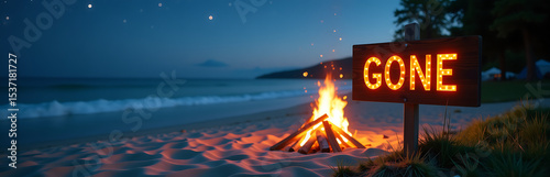 beach bonfire sign gone camping stars school