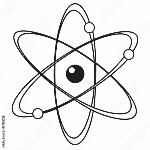 Atom symbol and icon with atomic structure on white and black backgrounds representing science and molecular energy