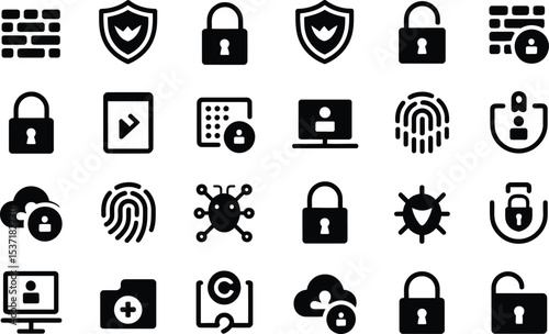 Security and privacy icon set protecting data online access