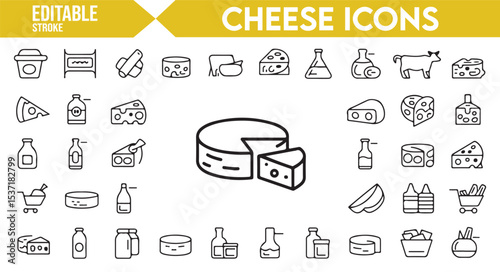 Editable Icons Representing Various Types of Cheese for Food Projects