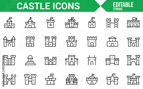 Icons of Castles and Fortresses in Editable Vector Format