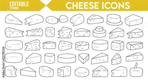 Editable Vector Icons for Different Types of Cheese for Culinary and Food Use