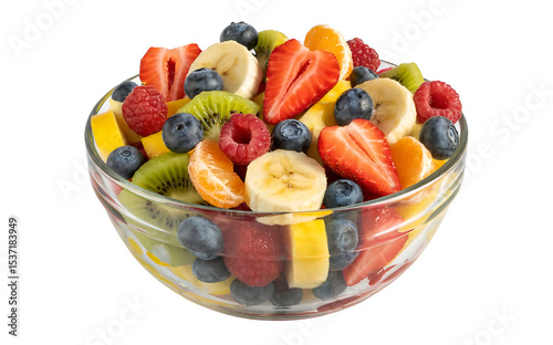 Vibrant fruit salad bowl featuring fresh strawberries kiwi bananas blueberries raspberries and oranges perfect for healthy eating and summer recipes