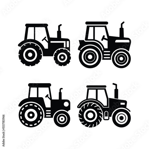 Tractor icon set of vector silhouette illustration