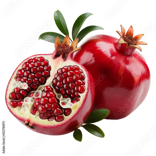 Juicy Pomegranate Fruit with Seeds Open and Whole Red Pomegranate on Black Background Perfect for Food Blog or Recipe Book