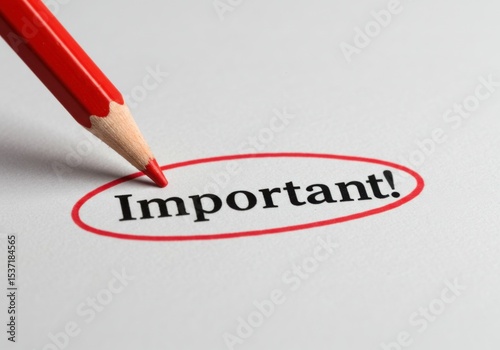 Red pencil circling the word important on white paper