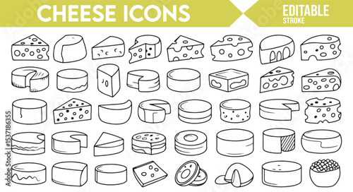 Editable Vector Icons for Different Types of Cheese for Culinary and Food Use