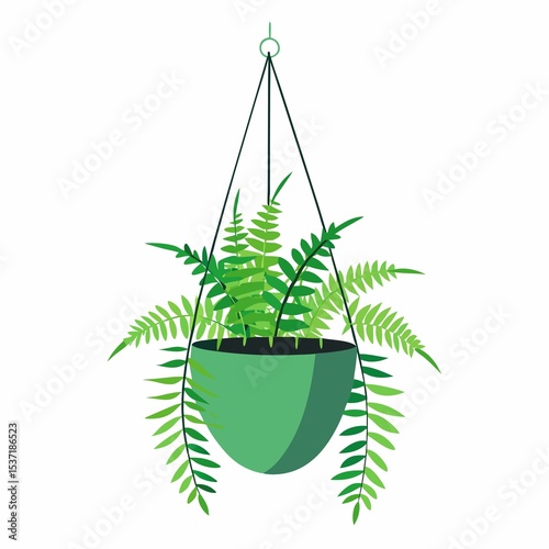 Hanging fern plant indoor greenery home decor vector on white background