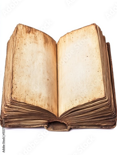 open old book isolated on white background, cutout.