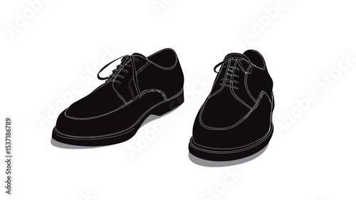 The image shows a pair of black formal shoes, depicted in a simple, vector-like style. The shoes are presented from a slightly angled perspective, with laces visible. They have a classic Oxford