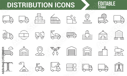 Distribution, Trucking, and Delivery Icons for Transportation Projects