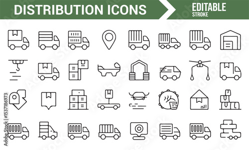 Editable Icons Representing Warehouse, Shipping, and Logistics Services