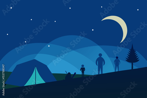 Santa Claus on a snowy rooftop silhouette against a dark, star-filled night sky with a crescent moon