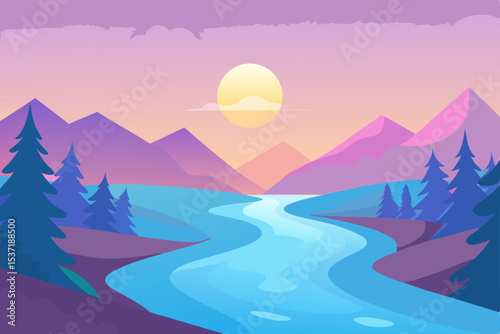 Winter mountain landscape with a scenic view of snow-covered hills, distant peaks, and a serene sky at sunrise