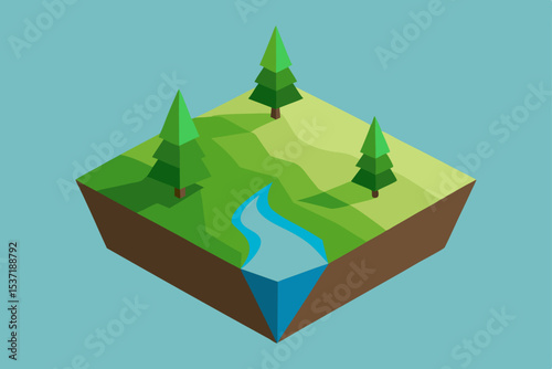 Green origami fir tree world map vector illustration for a merry Christmas holiday card design
