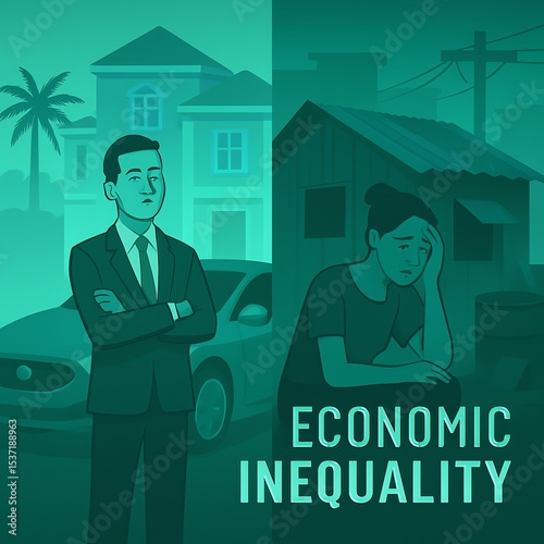 Illustration depicting the stark contrast of wealth and poverty in a display of economic inequality