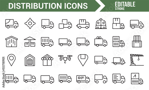 Editable Icons for Distribution, Shipping, and Delivery Services