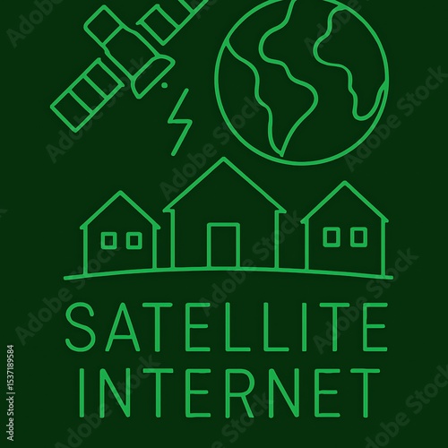 Illustration of satellite internet concept connecting homes to the global network