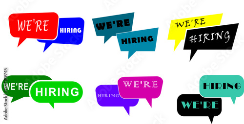 We’re Hiring Speech Bubble Vector Icons – Colorful Job Vacancy Announcement Design