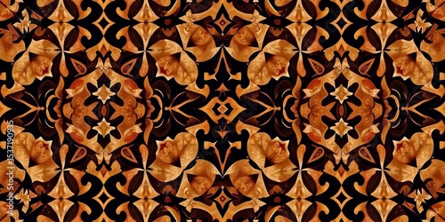 Intricate brown and black geometric tile pattern, seamlessly repeating,  modern,  abstract