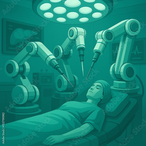Robotic surgery in a modern operating room illustrating future medical procedures and technology